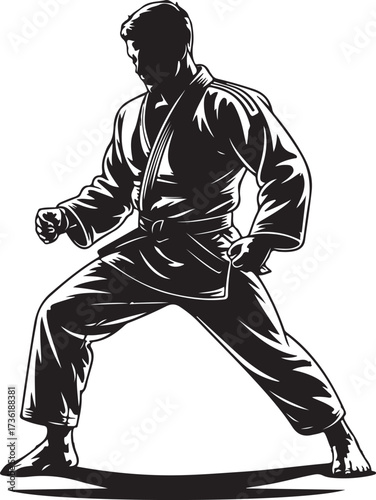 Judo athlete training silhouette vector