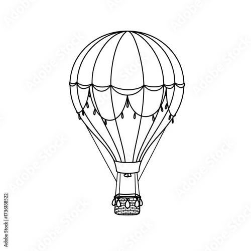 Vector EPS ICON A26 hot air balloon illustration with basket hanging below, for travel and adventure themes