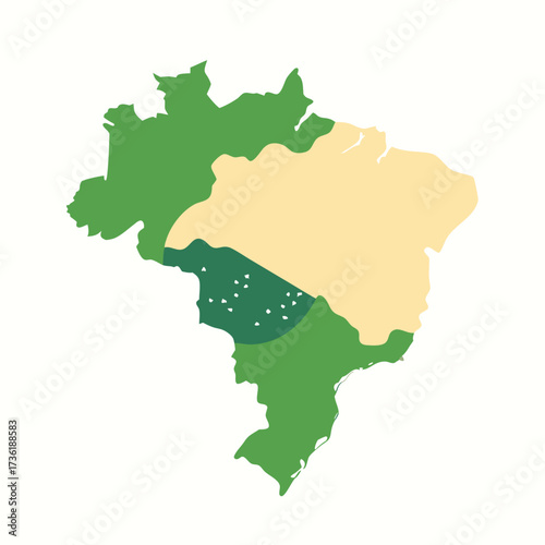 Stylized map of Brazil with green and beige regions vector illustration country geography