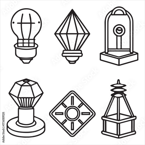 xenon lamp icons set outline