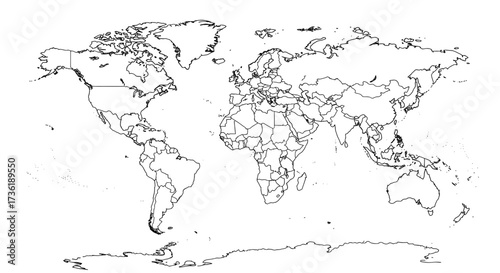 World map outline vector illustration, geographic representation for global travel and business planning