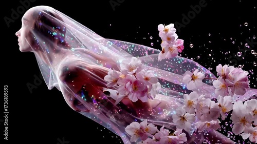 Fantasy ethereal blossom cascade with sparkling fabric