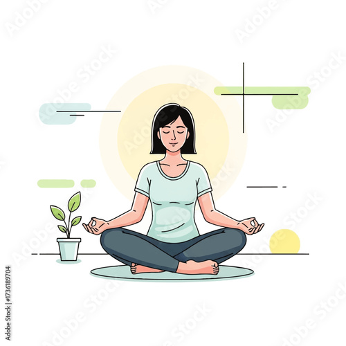 Serene Meditation A Vector Illustration of Mindfulness, Peace, and Well-being