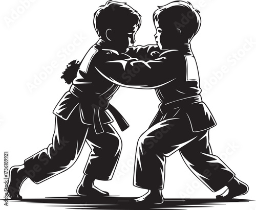 Kids judo practice silhouette vector