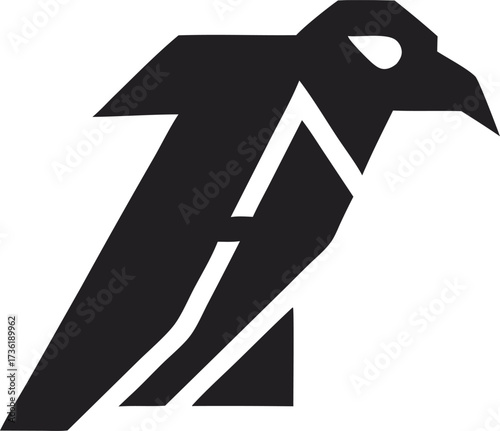 Abstract black raven bird logo graphic design vector illustration animal crow