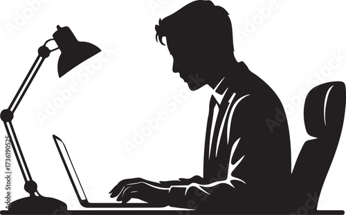 Office worker laptop silhouette vector