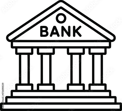 Bank building icon with columns and text finance money
