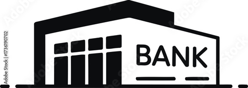 Black and white icon of a bank building finance symbol