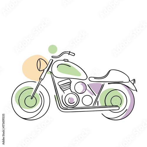 Black line art motorcycle with pastel color accents vector illustration bike vehicle