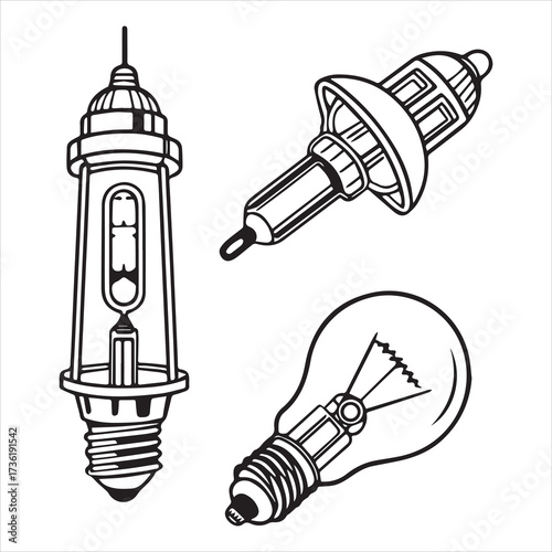 xenon lamp icons set outline
