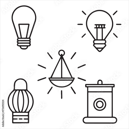 xenon lamp icons set outline