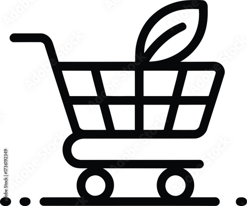Shopping cart icon with leaf on white background Keywords: shopping cart, trolley, shopping, buy