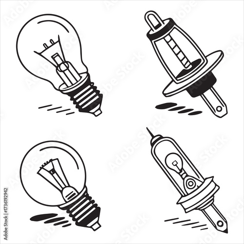 xenon lamp icons set outline