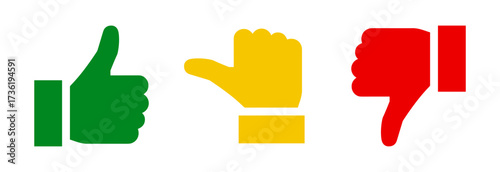 Thumbs up and thumbs down icon set. Like and dislike symbols for feedback and rating. 