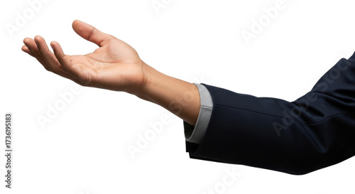 Canvastavla Isolated hand and arm in elegant jacket gesture for display, presenting somethin