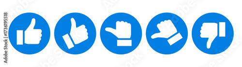 Thumb rating icons set blue buttons vector on transparent background