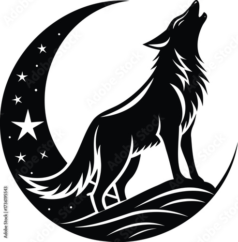 Howling Wolf Silhouette Vector