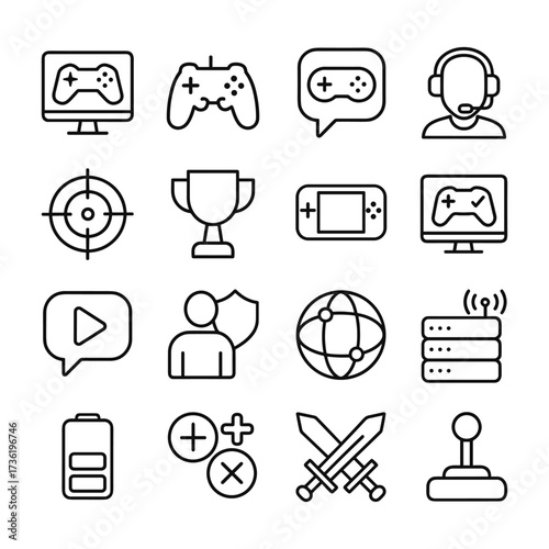 Gaming vector icon set. Outline symbols. Line design