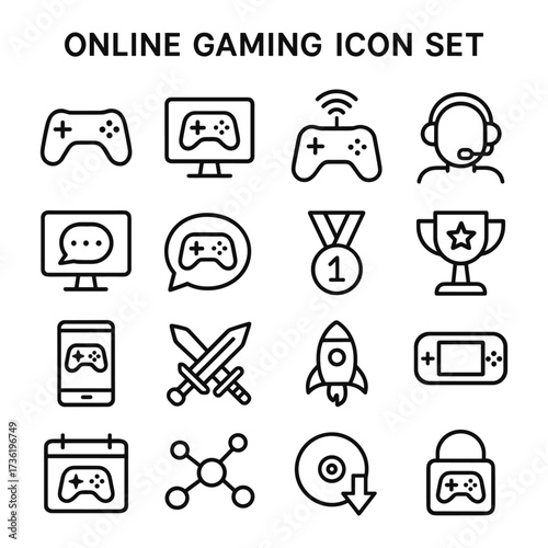 Multiplayer online gaming icons. Outline symbols. Line design