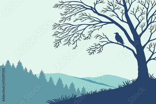 Seabird, Reeds, and Sun/Moon Vector - Duotone Coastal Sunset Graphic