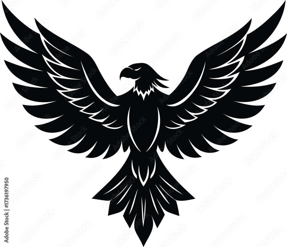 Obraz premium Eagle with Open Wings Silhouette Vector
