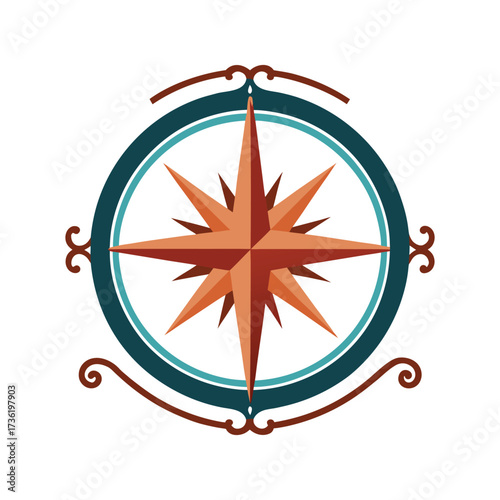 Ornate compass rose with decorative border Keywords: compass, rose, wind, direction, navigation