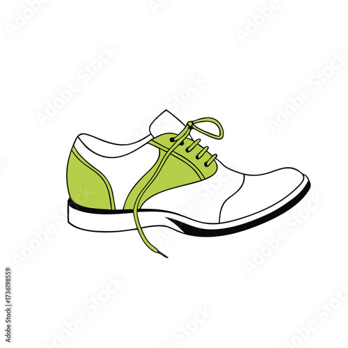 White and green saddle shoe with untied laces vector illustration footwear