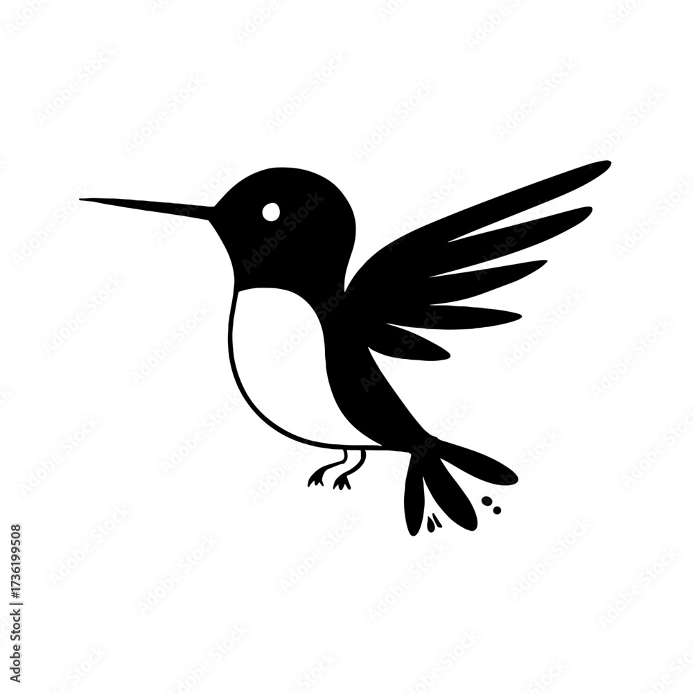 Fototapeta premium Hummingbird. Hummingbird simple black and white line art vector logo