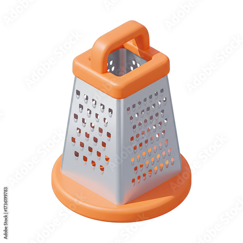 A vibrant orange and metallic box grater, an essential kitchen utensil for efficient food preparation, is prominently displayed on a clean white background.