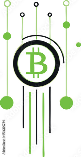 Green Bitcoin Symbol with Abstract Digital Network Connections vector illustration