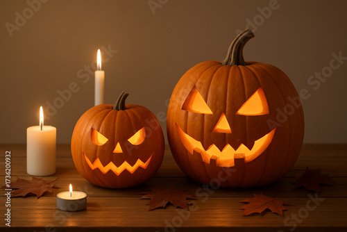 Eerie Twin Jack-O’-Lanterns with Sinister Smiles
