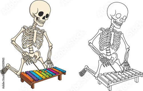 Cartoon Skeleton Playing Xylophone