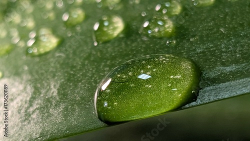Natural texture of green leaf with dew drops