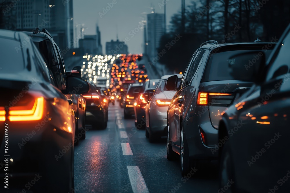 Fototapeta premium Close-up of City Traffic Jam During Rush Hour