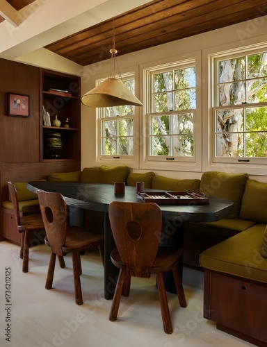 Cozy Dining Nook with Natural Light and Wooden Accents