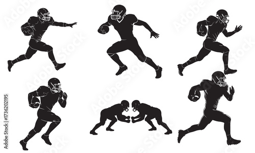 American Football Players in Action Silhouettes Showcasing Offense and Defense During a Game With Determination and Skill