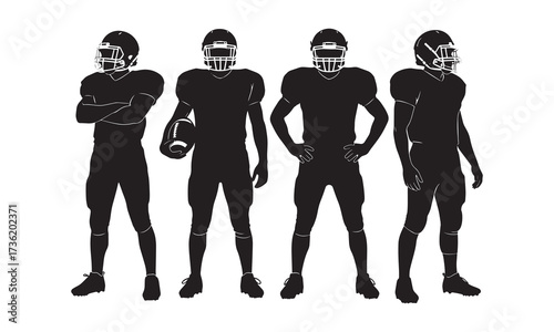 American Football Team Silhouette Graphic Displaying Strength and Unity Sporting Helmets and Gear Ready for Action in Monochrome