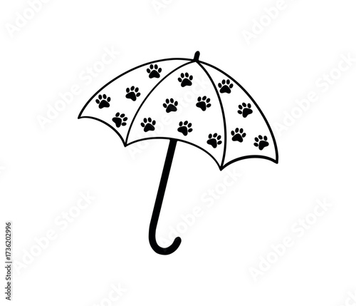 An open umbrella, black and white outline. A simple vector image of an umbrella. Icon, contour drawing in a flat umbrella style.