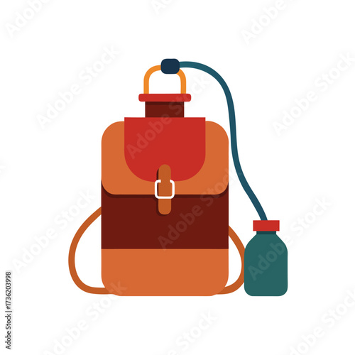 Vintage Backpack with Water Canteen and Tube Keywords: backpack, vintage, retro, canteen, water
