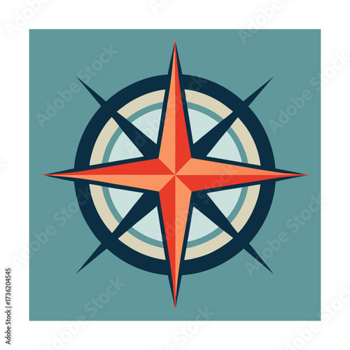 Vintage compass rose illustration on teal background Keywords: compass, navigation, direction