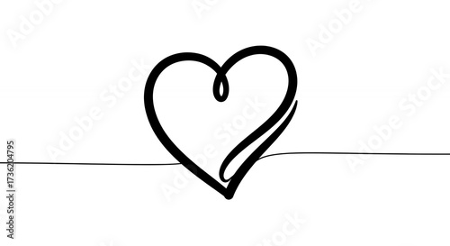 Simple heart line drawing isolated on white background with copy space