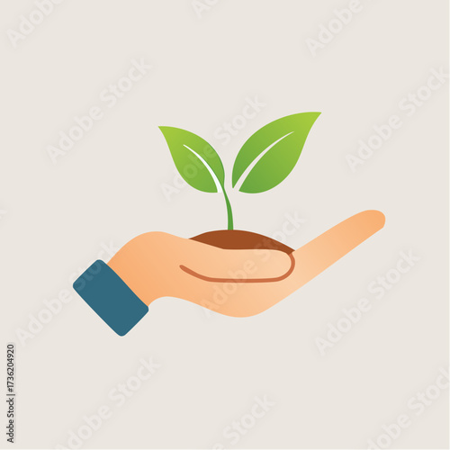 Conceptual image of a hand cradling a small plant, symbolizing growth and care