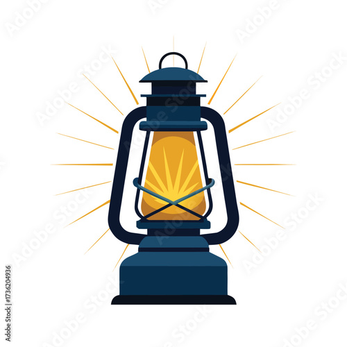 Vintage Lantern With Glowing Light And Rays Keywords: lantern, lamp, light, glow, vintage, retro
