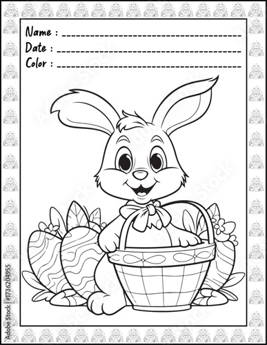 Bold and Easy Easter Coloring Page & Book for Adults and Kid. High resolution (300 DPI), Ready to print on standard 8.5x11-(A4) inch paper With (No Bleed), Black and White. Vector illustration