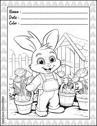 Bold and Easy Easter Coloring Page & Book for Adults and Kid. High resolution (300 DPI), Ready to print on standard 8.5x11-(A4) inch paper With (No Bleed), Black and White. Vector illustration