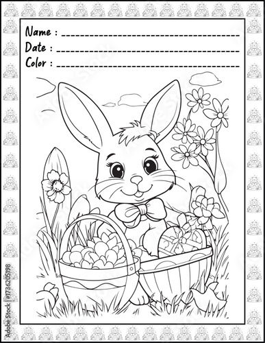 Bold and Easy Easter Coloring Page & Book for Adults and Kid. High resolution (300 DPI), Ready to print on standard 8.5x11-(A4) inch paper With (No Bleed), Black and White. Vector illustration