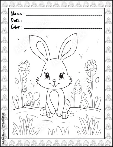 Bold and Easy Easter Coloring Page & Book for Adults and Kid. High resolution (300 DPI), Ready to print on standard 8.5x11-(A4) inch paper With (No Bleed), Black and White. Vector illustration