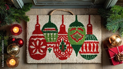 Christmas doormat with ornaments