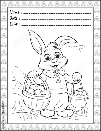Bold and Easy Easter Coloring Page & Book for Adults and Kid. High resolution (300 DPI), Ready to print on standard 8.5x11-(A4) inch paper With (No Bleed), Black and White. Vector illustration