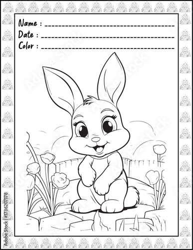Bold and Easy Easter Coloring Page & Book for Adults and Kid. High resolution (300 DPI), Ready to print on standard 8.5x11-(A4) inch paper With (No Bleed), Black and White. Vector illustration